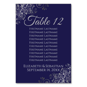 Tarjeta De Mesa Plata en la tabla de asientos de la boda azul de l