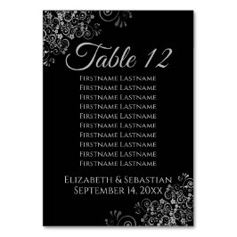 Tarjeta De Mesa Plata en negro elegante gráfico de asientos de bod