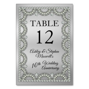Tarjeta De Mesa Plata Fiesta de aniversario de bodas de diamante