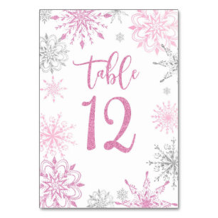 Tarjeta De Mesa Plata rosa Snowflakes baby ducha Doce