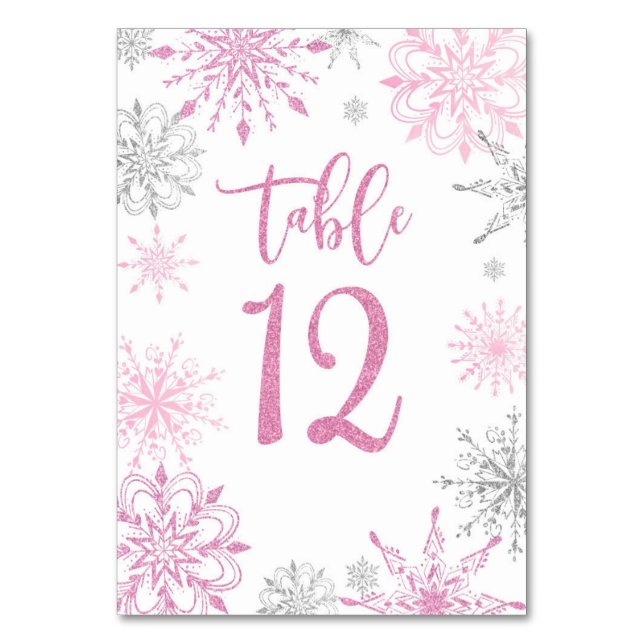 Tarjeta De Mesa Plata rosa Snowflakes baby ducha Doce (Anverso)