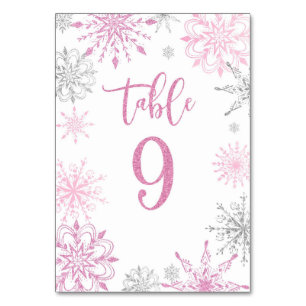 Tarjeta De Mesa Plata rosa Snowflakes baby ducha Nueve
