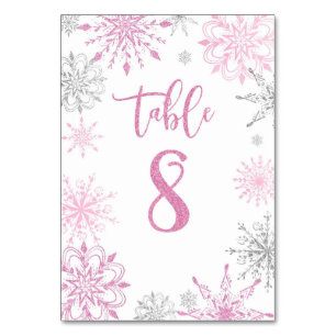 Tarjeta De Mesa Plata rosa Snowflakes baby ducha Ocho