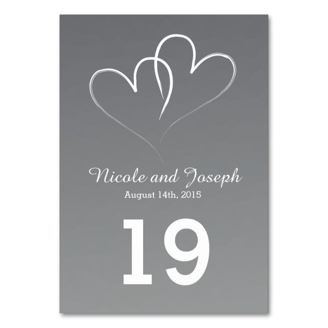 Tarjeta de mesa plateada - Dos corazones blancos e (Anverso)