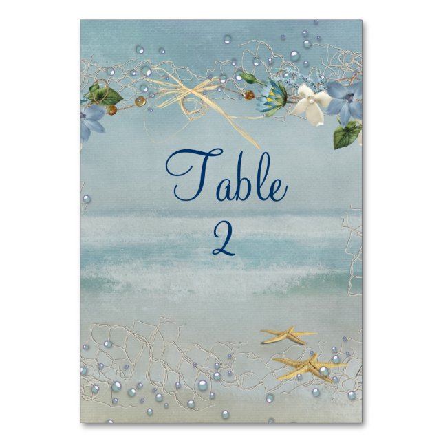 Tarjeta De Mesa Playa del océano con estrellas de mar (Anverso)