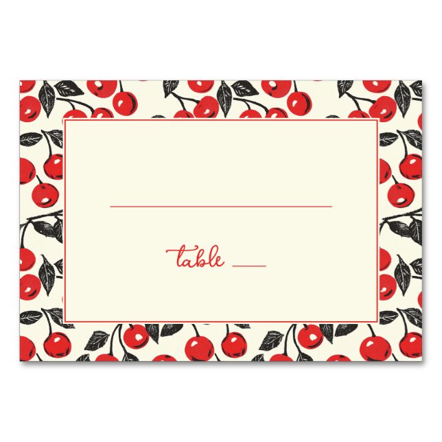 Tarjeta De Mesa Playful Red Cherry Border (Anverso)