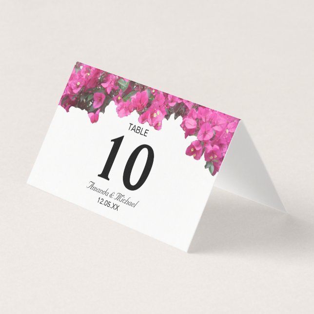 Tarjeta de mesa plegable para boda floral tropical (Anverso)