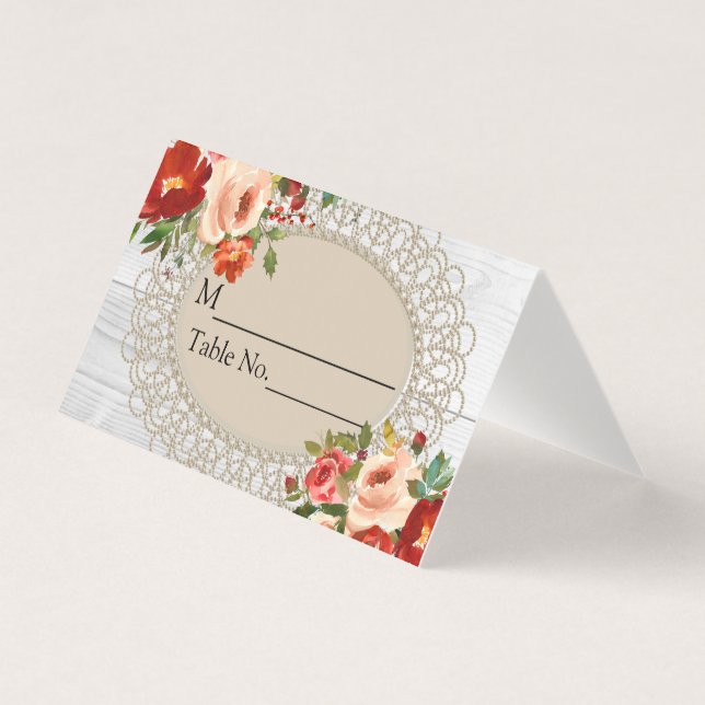 Tarjeta de mesa plegada de encaje de madera blanca (Anverso)
