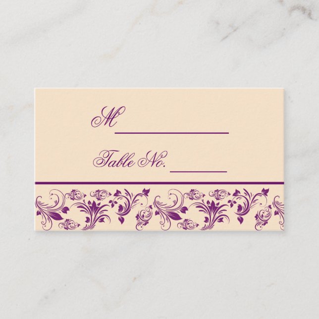 Tarjeta De Mesa Plum Champagne Floral Scroll Boda Place Card (Anverso)