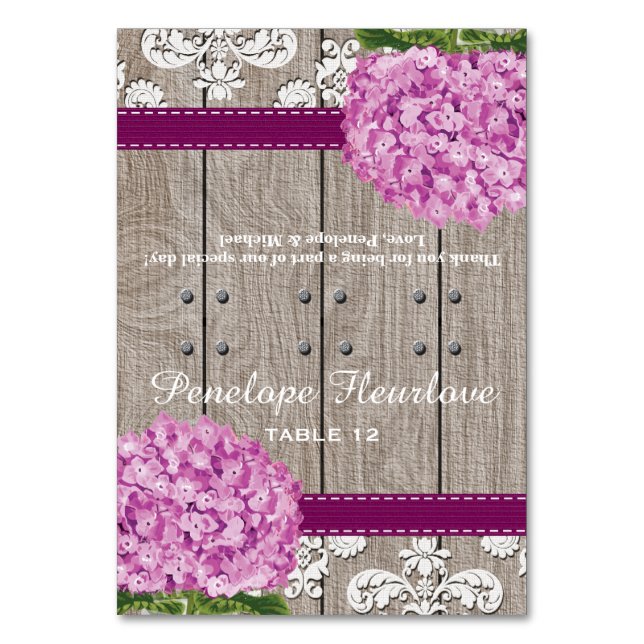 Tarjeta De Mesa Plum Hydrangea DIY Tent Place Card (Anverso)