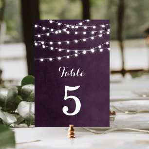 Tarjeta De Mesa Plum String Luces Bodas Números de tabla