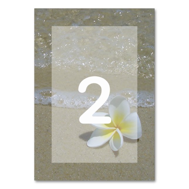 Tarjeta De Mesa Plumeria Frangipani En El Boda De Arena (Anverso)
