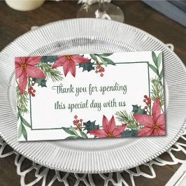 Tarjeta De Mesa Poinsettia Gracias Boda de Navidades Rojos Verdes