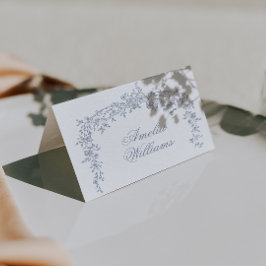 Tarjeta De Mesa Polvo Floral Azul Boho Botánico Casamiento Único