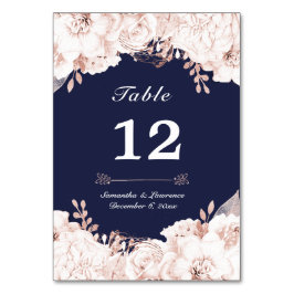 Tarjeta De Mesa Polvoriento Rosa Boda azul de la Marina Floral Bla