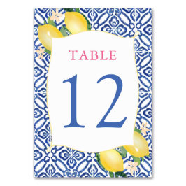 Tarjeta De Mesa Positano Lemons Blue Tiles Wedding Shower