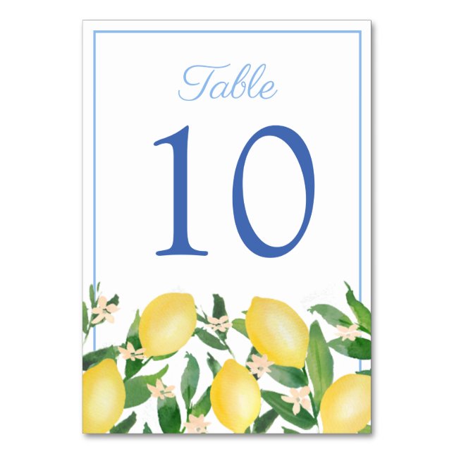 Tarjeta De Mesa Positano Lemons Polvo Boda Azul (Anverso)