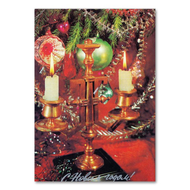 Tarjeta De Mesa Postal soviética "Con el Año Nuevo" (Anverso)
