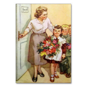 Tarjeta De Mesa Postal soviética dedicada al feriado escolar