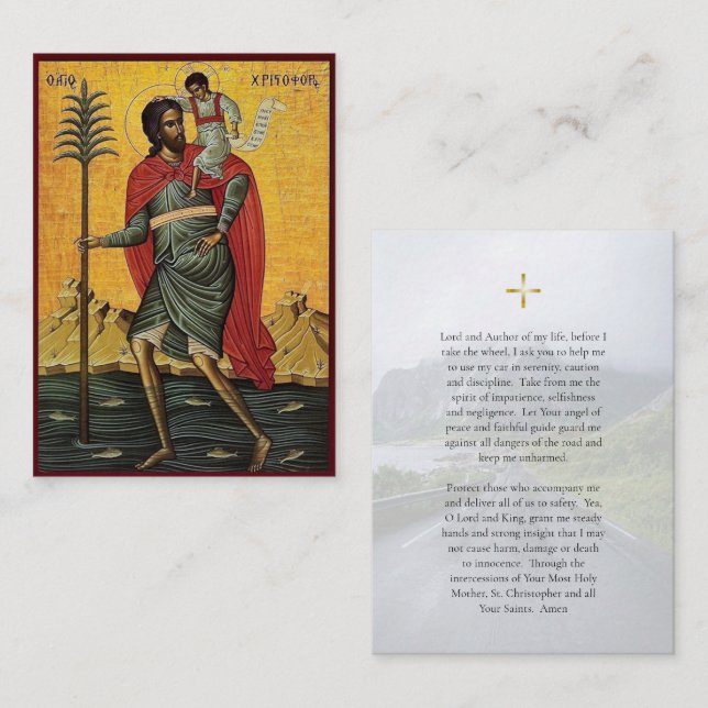 Tarjeta De Mesa Prayer Card to St. Christopher for Drivers (Anverso / Reverso)