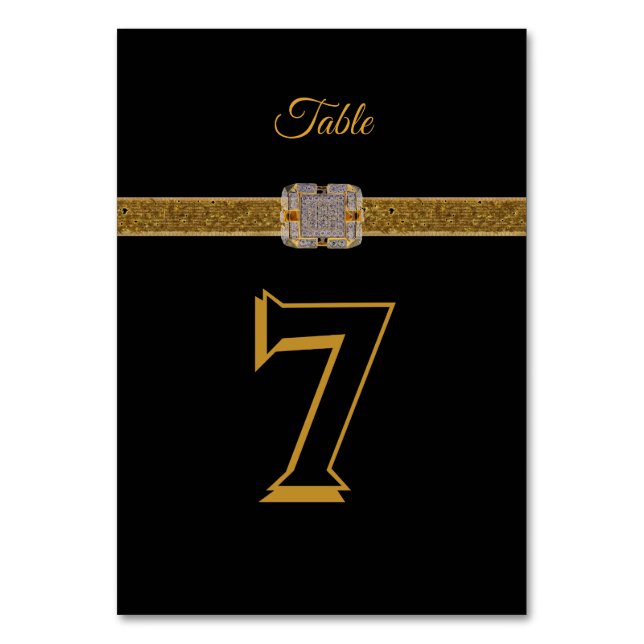 Tarjeta De Mesa Prendedor Elegante de Brillo Dorado Negro (Anverso)
