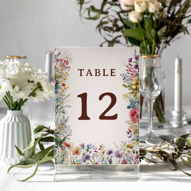 Tarjeta De Mesa Presupuesto Floral Acuarela de flores silvestres c (Budget Colorful Wildflower Floral Watercolor Wedding)
