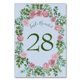 Tarjeta De Mesa Primavera Floral Pastel Boda Azul y Rosa