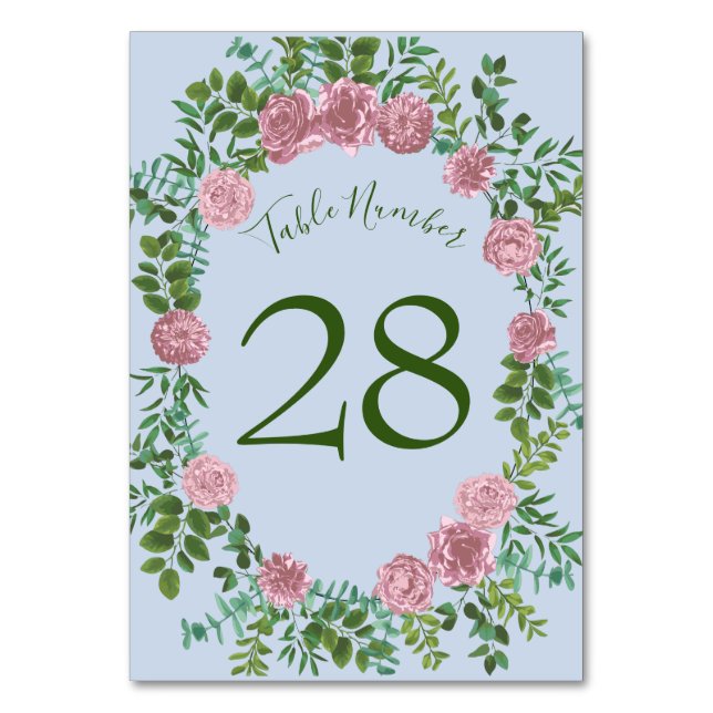 Tarjeta De Mesa Primavera Floral Pastel Boda Azul y Rosa (Reverso)