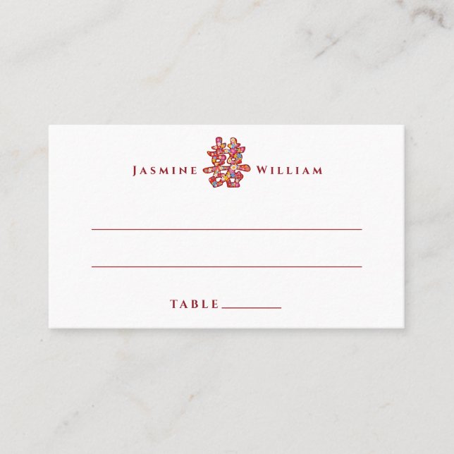 Tarjeta De Mesa Primavera florece doble felicidad Boda chino (Anverso)