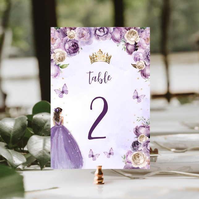 Tarjeta De Mesa Princesa Floral de oro morado Quinceañera (Subido por el creador)