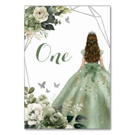 Tarjeta De Mesa Princesa Floral Geométrica Verde Sage XV Años