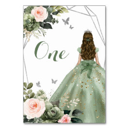 Tarjeta De Mesa Princess Sage Green Floral Rubor Pink 15 Años