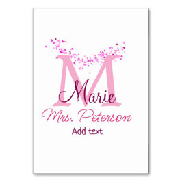 Tarjeta De Mesa Profesora de monograma de purpurina de corazón ros