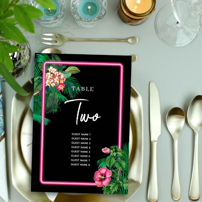 Tarjeta De Mesa Programa Neon Pink Tropical Retro Wedding (Neon Pink Tropical Retro Wedding Program Table Number)