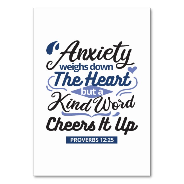 Tarjeta De Mesa Proverbs 12:25 Bible Verse – Kind Word Art (Anverso)
