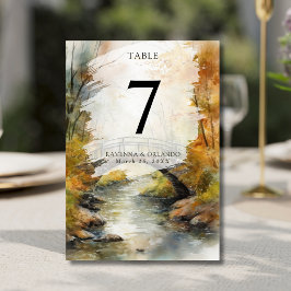 Tarjeta De Mesa Puente de Piedra Otoñal Río Hojas Caídas Boda