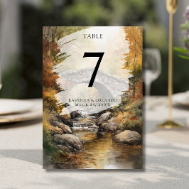 Tarjeta De Mesa Puente de Piedra Otoñal Río Hojas Caídas Boda
