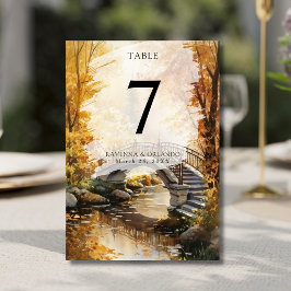 Tarjeta De Mesa Puente de Piedra Rústico de Otoño Río Caída Boda