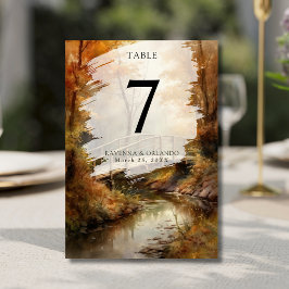 Tarjeta De Mesa Puente Rústico de Bosque de Otoño Boda de Otoño