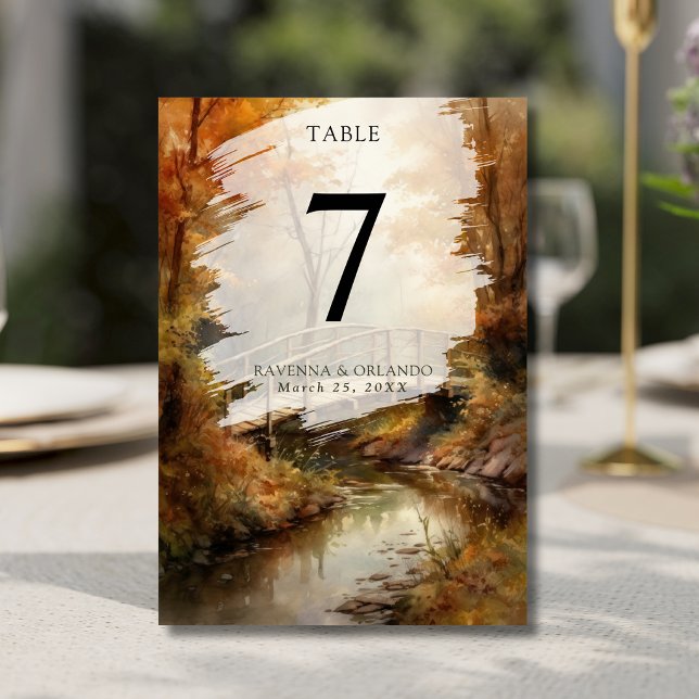 Tarjeta De Mesa Puente Rústico de Bosque de Otoño Boda de Otoño (Subido por el creador)