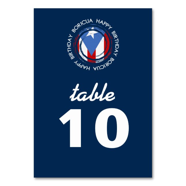 Tarjeta De Mesa Puerto Rico: Tema de la bandera: Boricua cumpleaño (Anverso)