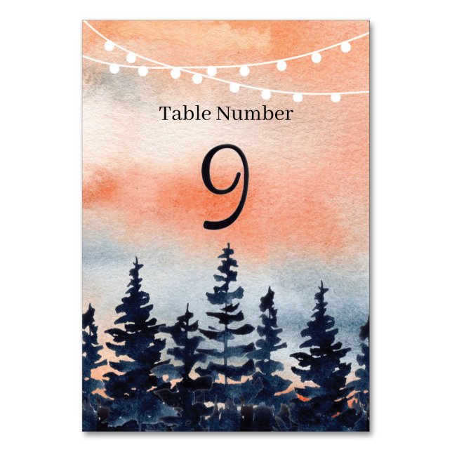 Tarjeta De Mesa Puesta de sol y bosque de pinos (Anverso)