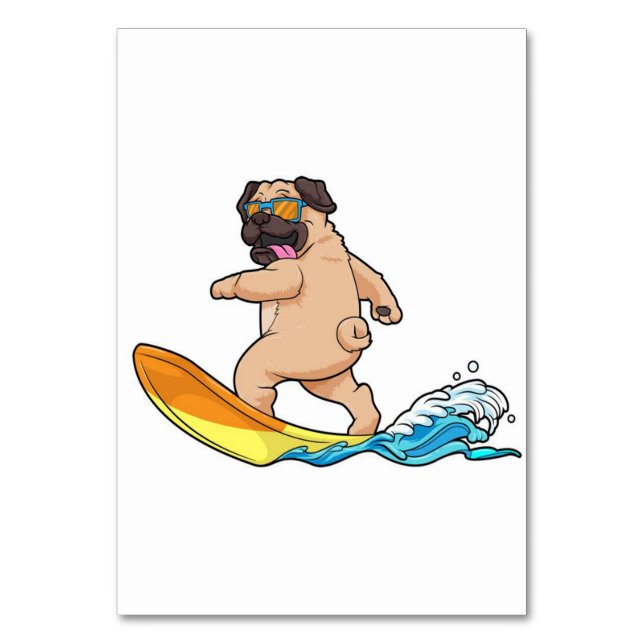 Tarjeta De Mesa Pug Surfing Surfing Surfboard Pug con lentes (Anverso)