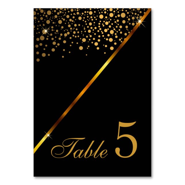 Tarjeta De Mesa Puntos de Confeti Negro y Dorado (Reverso)