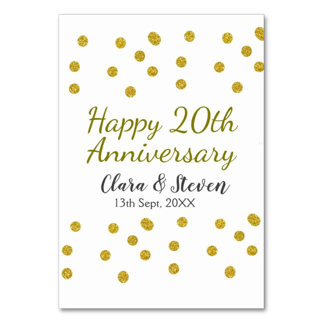 Tarjeta De Mesa Puntos dorados brillantes feliz aniversario de bod (Anverso)