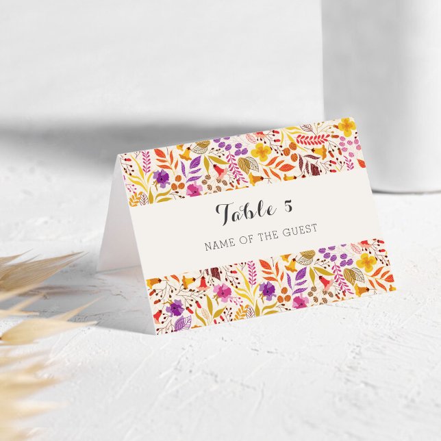 Tarjeta De Mesa Purple Boho Wildflower Foliage Wedding Place Card (Subido por el creador)