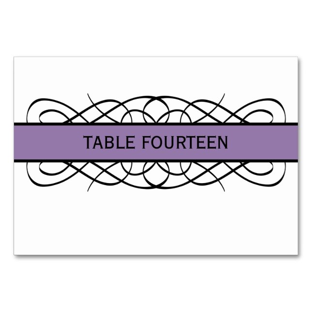Tarjeta de mesa Purple Deco Flourish (Anverso)