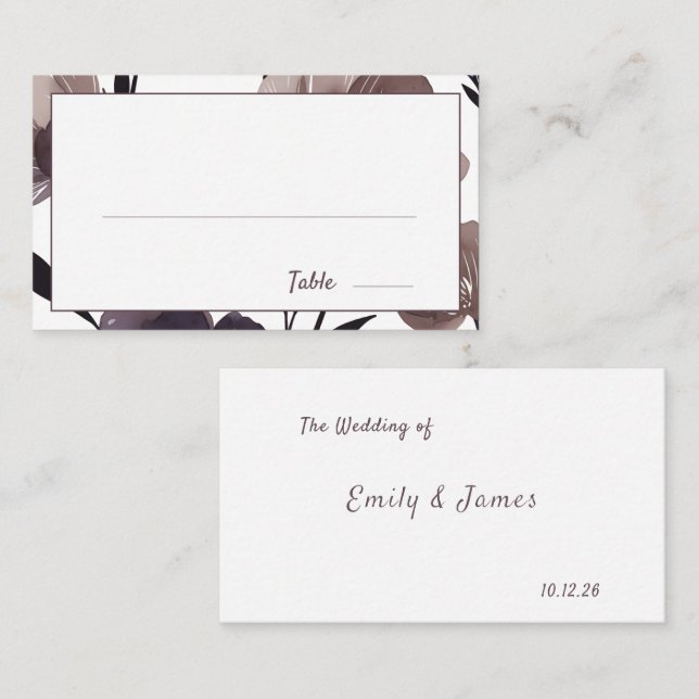 Tarjeta De Mesa Purple Floral Botanical Wedding (Anverso / Reverso)
