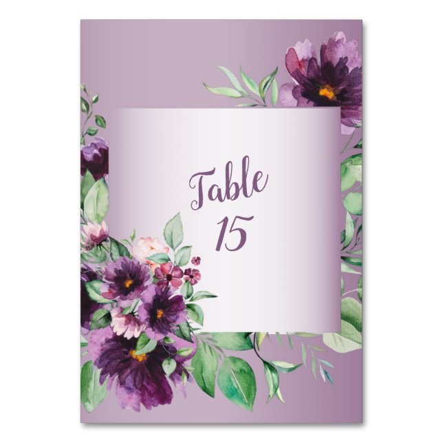 Tarjeta De Mesa Purple Floral Geometric Greenery Wedding (Anverso)