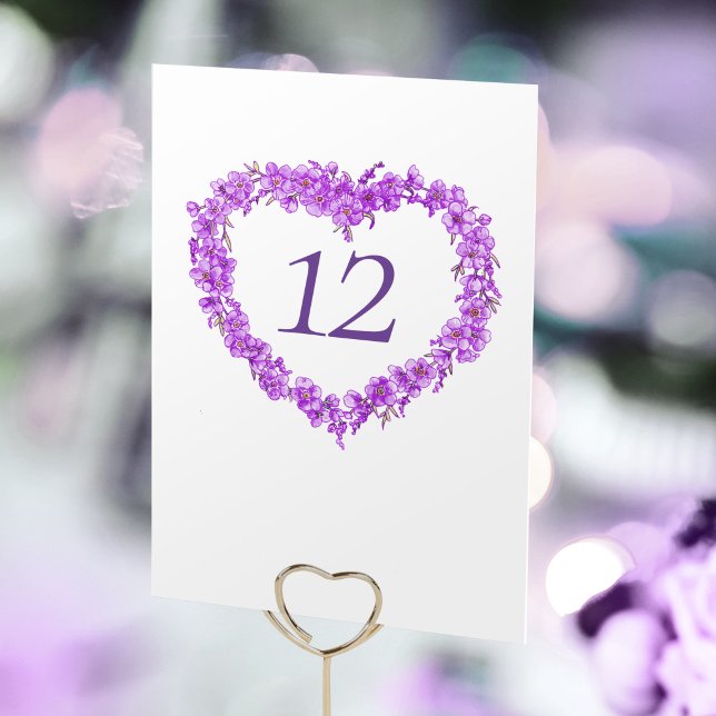 Tarjeta De Mesa Purple forget me nots inked art wedding monogram (Subido por el creador)